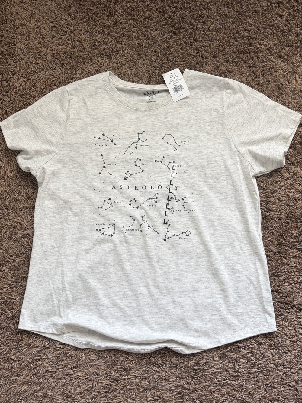 5 for $25 Mighty Fine Light Gray Graphic Tee with Star Motif